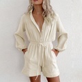 Damen Kurz Jumpsuit Taste Tasche Feste Farbe Hemdkragen Strassenmode Casual Strasse Täglich Regular Fit Langarm Rosa Aprikose Grau S M L XL Frühling Lightinthebox
