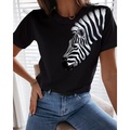 Damen T Shirt Schwarz Zebra Bedruckt Kurzarm Casual Wochenende Basic Rundhalsausschnitt Standard Farbe S / 3D-Druck Lightinthebox