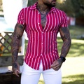 Herren Hemd Knopfhemd Gestreift Umlegekragen Rosa Heißprägen Outdoor Strasse Kurzarm Button-Down Bedruckt Bekleidung Baumwolle Modisch Casual Atmungsaktiv Komfortabel Lightinthebox