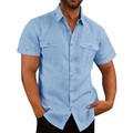 Herren Hemd leinenhemd Umlegekragen Frühling Sommer Kurzarm Blau Gestreift Outdoor Strasse Bekleidung Button-Down Lightinthebox
