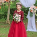 Kinderkleid für kleine Mädchen schlichtes Tüllkleid Party Performance Pailletten Schleife rot knielang Langarm süß süß Kleider Danksagung Regular Fit 4-13 Jahre Lightinthebox