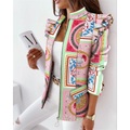 Damen Blazer warm halten Atmungsaktiv Outdoor Arbeit Strasse Täglich Rüsche Full Zip Bedruckt Reisverschluss Ständer Formell Barock Blumen Regular Fit Oberbekleidung Langarm Winter Herbst Leopard Lightinthebox
