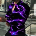 Herren Hemd Blitz Umlegekragen Purpur 3D-Druck Outdoor Strasse Langarm Button-Down Bedruckt Bekleidung Modisch Designer Casual Atmungsaktiv / Sommer Lightinthebox