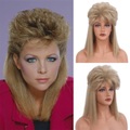 Rocker wgs beehive perücken vokuhila perücke haare metallblond vokuhila 70er perücke mit pony disko party herren damen perücke lang lockig männer frauen perücken für mann männlich dame damen hippie Lightinthebox