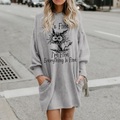 damen sweatshirt kleid winterkleid minikleid grau langarm tier katze buchstabe tasche aufdruck winter herbst mit kapuze lässig herbstkleid loose fit 2022 s m l xl xxl 3xl Lightinthebox