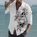 Herren Hemd Grafik-Shirt Totenkopf Motiv Umlegekragen Weiß 3D-Druck Outdoor Strasse Langarm Button-Down Bedruckt Bekleidung Modisch Designer Casual Atmungsaktiv Lightinthebox