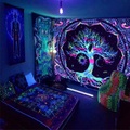 schwarzlicht uv reaktiv fluoreszierend wandteppich schädel baum des lebens psychedelisch skelett sternenhimmel schwarzlicht hintergrund stoff schlafsaal dekoration hängender stoff Lightinthebox