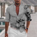 Herren Hemd Grafik-Shirt Totenkopf Motiv Ständer Grau 3D-Druck Outdoor Halloween Langarm Button-Down Bedruckt Bekleidung Modisch Designer Casual Komfortabel Lightinthebox