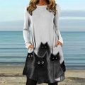 Damen Casual kleid Sweatkleid Etuikleid Knielanges Kleid Grau Langarm Tier Tasche Winter Herbst Rundhalsausschnitt Urlaub winterkleider damen herbstkleider 2023 S M L XL XXL 3XL Lightinthebox