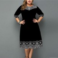 Damen Übergröße Arbeitskleidung Blumen Rundhalsausschnitt 3/4 Ärmel Herbst Winter Büro Elegant Knielanges Kleid Ausgehen Arbeit Kleid Lightinthebox