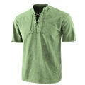 Herren Hemd leinenhemd Ständer Frühling Sommer Kurzarm Schwarz Wein Armeegrün Glatt Outdoor Strasse Bekleidung mit Schnürung Lightinthebox