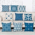blau 9er Set Kissenbezug, geometrisches Muster geometrisch Freizeit moderne Kunstleinen Dekokissen Outdoor Kissen für Sofa Couch Bett Stuhl blau Lightinthebox