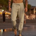 Lighinthebox, Herren Leinenhose Hose Hosen Arbeitshose Strandhose Tasche Kordelzug Elastische Taille Glatt Komfort Weich Täglich Wochenende Leinen / Baumwoll Mischung Strassenmode Casual Cachi scuro Weiß Lightinthebox