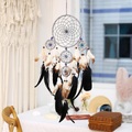 Lighinthebox, Traumfänger mit fünf Ringen, handgemachtes Geschenk mit schwarzer Pfauenfeder, Wandbehang, Dekor, Kunst, Windspiele, Boho-Stil, Autoanhänger zum Aufhängen Lightinthebox