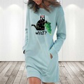 damen weihnachten hoodie kleid winterkleid hellblau grau weiß langarm kratzbaum tasche aufdruck winter herbst rundhals stylisch lässig herbstkleid loose fit 2022 s m l xl 2xl / baumwolle Lightinthebox