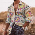 Herren Hemd Blumen Umlegekragen Beige 3D-Druck Outdoor Strasse Langarm Button-Down Bedruckt Bekleidung Modisch Designer Casual Atmungsaktiv Lightinthebox