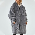 Damen Schlafanzug Winter Nachthemd Nachthemd Kleid reine Farbe Komfort übergroßer Plüsch Zuhause täglich Bett Flanell warm Hoodie Langarm Tasche Winter Herbst marineblau grau / Reißverschluss / Lightinthebox