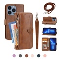 Telefon Hülle Handyhüllen Für Apple Brieftasche Kartenetui iPhone 13 Pro Max 12 11 SE 2022 X XR XS Max 8 7 Geldbeutel Reisverschluss mit Handyband Linien / Wellen Einfarbig PC PU-Leder Lightinthebox