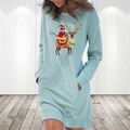 damen weihnachten hoodie kleid winterkleid hellblau grau weiß langarm weihnachtsmann elch tasche bedruckt winter herbst rundhals stylisch lässig 2022 s m l xl 2xl / baumwolle Lightinthebox