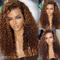 Lighinthebox, 100% jungfräuliches Haar, brasilianische Lace-Front-Perücke, vorgezupfte, braune, lockige Lace-Front-Echthaarperücke mit Babyhaar für Frauen Lightinthebox