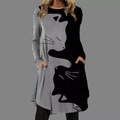 Damen Casual kleid Sweatkleid Etuikleid Midikleid Grau Langarm Tier Tasche Winter Herbst Rundhalsausschnitt Urlaub winterkleider damen herbstkleider 2023 S M L XL XXL 3XL Lightinthebox