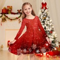 Lighinthebox, Kinder Mädchen Kleid Schneeflocke Freizeitkleid über dem Knie Kleid Geschenke Rundhalsausschnitt Langarm entzückendes Kleid 2-13 Jahre Winter rot Lightinthebox
