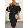 Damen Übergröße Arbeitskleidung Einfarbig Spaghettiträger 3/4 Ärmel Winter Herbst Stilvoll Elegant Midikleid Formal Arbeit Kleid Lightinthebox
