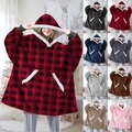 Damen Paar Schlafanzug Nachthemd Hoodie Decke tragbar Decke Weihnachten Gitter / Plaid Reine Farbe Plüsch einfach Komfort Zuhause Party Fleece warm Geschenk Patchwork Tasche Herbst Winter schwarz grau Lightinthebox