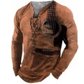 Herren T Shirt Tee Graphic Gitarre Musikinstrument Kragen Violett Grün Blau Purpur Gelb 3D-Druck Outdoor Strasse Langarm mit Schnürung Bedruckt Bekleidung Basic Designer Casual Klassisch Lightinthebox