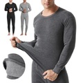 Herren Thermounterwäsche Schlafanzüge Thermounterwäsche Set Einfarbig Basic Modisch Komfort Heim Polyester Warm Rundhalsausschnitt Langarm Hose Elastische Taille Winter Herbst Schwarz Hellgrau Lightinthebox