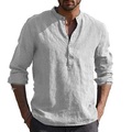 Herren Hemd leinenhemd Feste Farbe Tasche Kragen V Ausschnitt Hellblau Weinrot Kaki Dunkelblau Grau Strasse Sport Langarm Bekleidung Modisch Einfach Sportbekleidung Leicht / Frühling / Sommer Lightinthebox