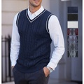 Herren Pullunder Strickwaren Gedrehtes Stricken Layer-Look Glitzer Feste Farbe V Ausschnitt Ethnischer Stil Vintage-Stil Täglich Drop-Schulter Winter Herbst Schwarz Blau Dunkelgray S Lightinthebox
