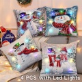 Weihnachts-LED-Leuchten Wurfkissenbezug 4pc Schneemann weiche dekorative quadratische Kissenbezug für Schlafzimmer Wohnzimmer Sofa Couch Stuhl überlegene Qualität Lightinthebox