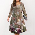 Damen Übergröße Arbeitskleidung Tier Rundhalsausschnitt Langarm Winter Herbst Modisch Elegant Modern Midikleid B¨¹ro Arbeit Kleid Lightinthebox