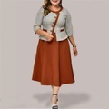Damen Übergröße Arbeitskleidung Plaid Rundhalsausschnitt 3/4 Ärmel Winter Herbst Modisch Elegant Modern Midikleid B¨¹ro Arbeit Kleid Lightinthebox