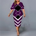 Damen Übergröße Arbeitskleidung Geometrisch V Ausschnitt Kurzarm Winter Herbst Modisch Elegant Modern Midikleid Formal B¨¹ro Kleid Lightinthebox