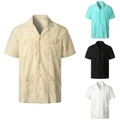 Herren Knopfhemd Lässiges Hemd Guayabera Hemd Glatt Umlegekragen Schwarz Weiß Wein Marineblau Blau Outdoor Strasse Kurzarm Taste Bekleidung Täglich Casual Komfort Lightinthebox