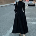 Damen strickkleid Schaukelkleid Strickkleid Midikleid Schwarz Grau Langarm Einfarbig Tasche Winter Herbst Frühling Rollkragen Modisch Täglich Verabredung 2022 S L XL Lightinthebox