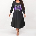 Damen Übergröße Arbeitskleidung Tier Rundhalsausschnitt Langarm Winter Herbst Modisch Modern Midikleid B¨¹ro Arbeit Kleid Lightinthebox