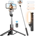 Lighinthebox, stabiles Selfie-Stick-Stativ mit Aufhelllicht 44 Zoll ausziehbarer Selfie-Stick mit kabelloser Fernbedienung und Stativständer 360-Grad-Drehung für iPhone 14/13/12/11 Pro/XS Max/XS/XR/X/8/7 Samsung Lightinthebox