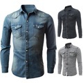 Herren Jeanshemd Knopfhemd Lässiges Hemd Chambray-Hemd Sommerhemd Glatt Kargen Blau Hell Gray Hell Gray Outdoor Strasse Langarm Tasche Bekleidung Vintage Casual Komfortabel Lightinthebox