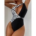 Damen Badeanzug Ein Stück Normal Bademode Print Ein-Schulter Zebra-Druck Schwarz Bodysuit Badeanzüge Sport Sommer Lightinthebox