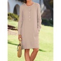 Damen Baumwoll-Leinenkleid Casual kleid Etuikleid Minikleid Baumwolle und Leinen Basic Casual Outdoor Täglich Rundhalsausschnitt Taste Tasche Langarm Herbst Frühling 2023 Lockere Passform Kaki Grau Lightinthebox