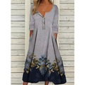 Damen Lässiges Kleid Etuikleid Schaukelkleid Blumen Taste Tasche Rundhalsausschnitt Midikleid Aktiv Modisch Outdoor Täglich 3/4 Ärmel Lockere Passform Grau Herbst Frühling S M L XL Lightinthebox