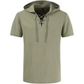 Herren Hemd leinenhemd Mit Kapuze Frühling Sommer Kurzarm Schwarz Blau Khaki Glatt Outdoor Täglich Bekleidung Lightinthebox