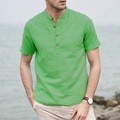Herren Hemd Henley Shirt Lässiges Hemd Sommerhemd Glatt Stehkragen Hellgrün Dunkelmarine Grün Outdoor Strasse Kurzarm Bekleidung Modisch Casual Komfortabel Lightinthebox