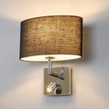 Schwarze Stoff-Wandlampe Karla mit LED-Leselampe