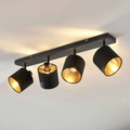Lampenwelt.com, Stoff-Deckenlampe Vasilia in Schwarz-Gold, 4-fl.