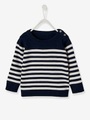 Streifenpullover für Baby Jungen nachtblau/wollweiß gestreift