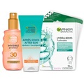 Garnier, Garnier Ambre Solaire Garnier Ambre Solaire Coffret Young Summer Beauty - Glow Sonnenschutz-Spray + After Sun beruhigende Feuchtigkeits-Milch + Hydra Bomb Tuchmaske Aloe Vera sonnenpflegeset 1.0 pieces